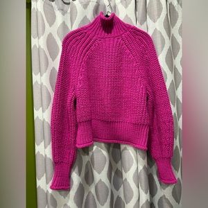 Pink Cropped Cable Knit Sweater